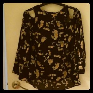 Cold Shoulder Black Floral Blouse